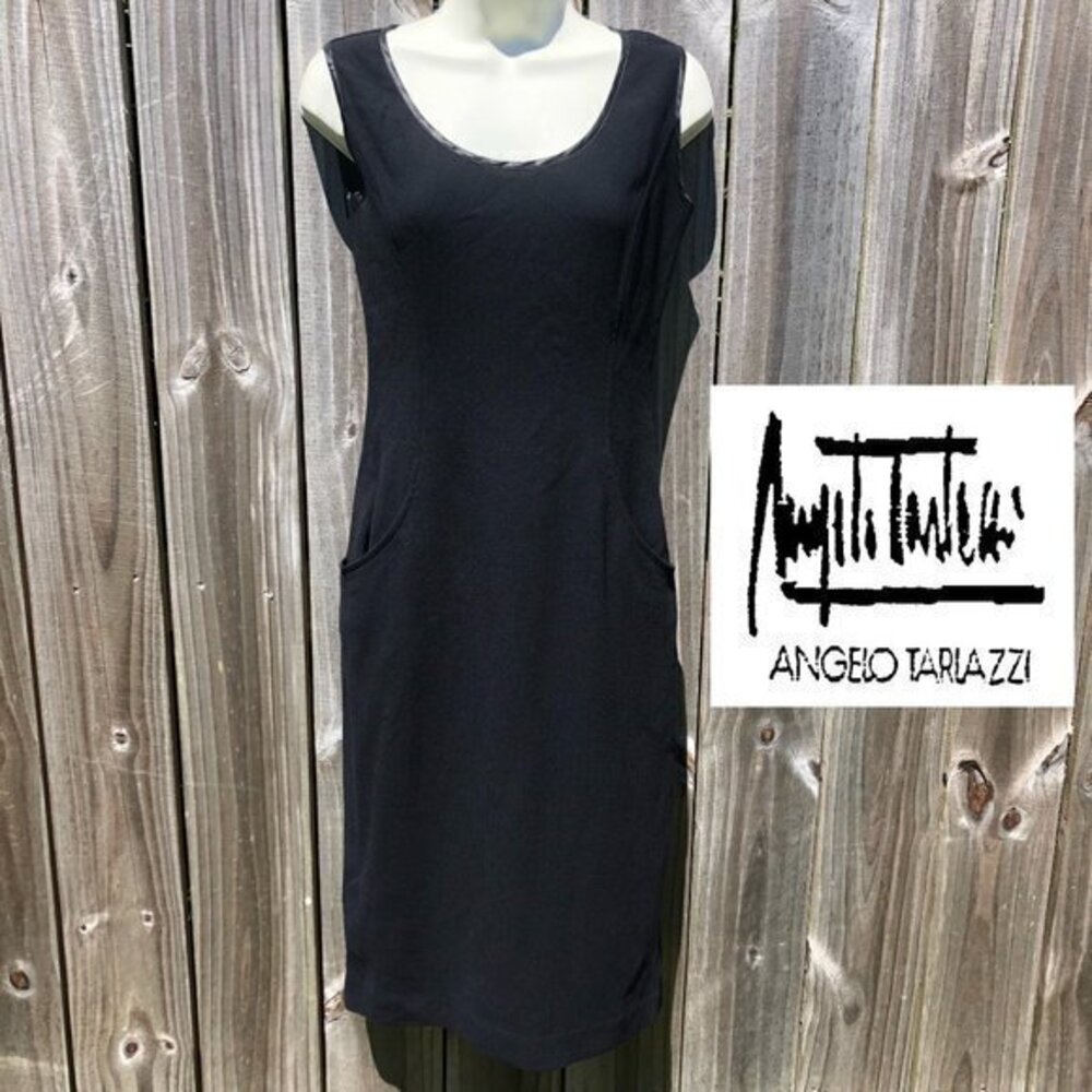 Angelo Tarlazzi NWT Wool Dress 6 Vintage Black Sleeveless Midi Length Sheath